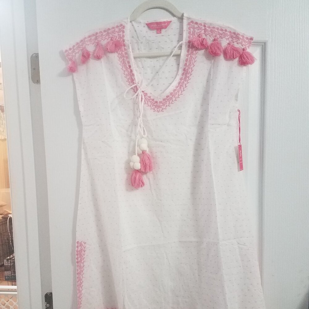 Simply Southern Swiss Dot Tassel Dress With Pink Size Large  NWT - Picture 3 of 5